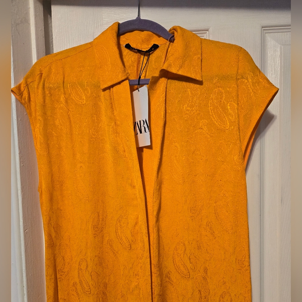 NWT Zara Orange Paisley Jumpsuit with Metal Clasps Size S - Picture 10 of 16